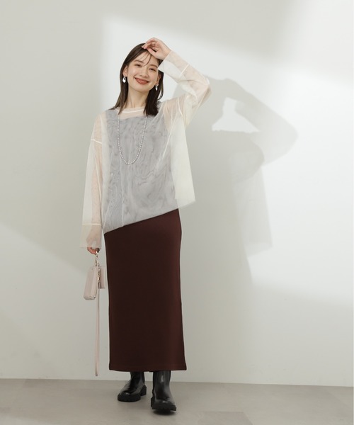 N.（N. Natural Beauty Basic）（エヌエヌナチュラルビューティーベーシック）の「◆ダブルチュールトップ（シャツ/ブラウス・レディース・ブラック/オフホワイト・MEDIUM）」の3枚目の写真