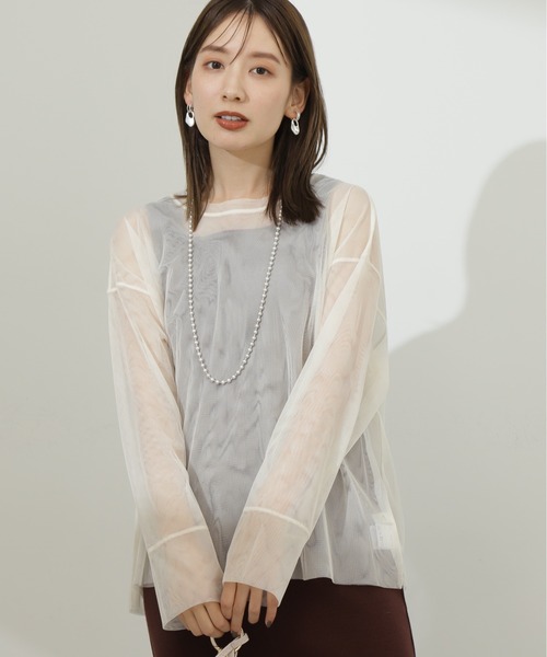 N.（N. Natural Beauty Basic）（エヌエヌナチュラルビューティーベーシック）の「◆ダブルチュールトップ（シャツ/ブラウス・レディース・ブラック/オフホワイト・MEDIUM）」の15枚目の写真