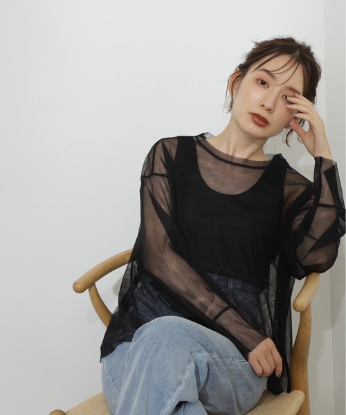 N.（N. Natural Beauty Basic）（エヌエヌナチュラルビューティーベーシック）の「◆ダブルチュールトップ（シャツ/ブラウス・レディース・ブラック/オフホワイト・MEDIUM）」の16枚目の写真