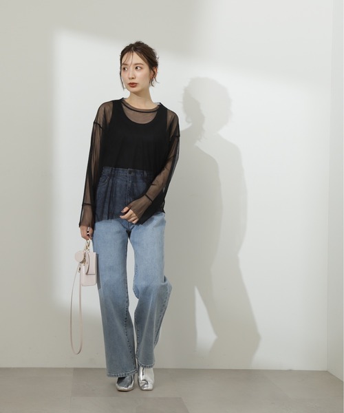 N.（N. Natural Beauty Basic）（エヌエヌナチュラルビューティーベーシック）の「◆ダブルチュールトップ（シャツ/ブラウス・レディース・ブラック/オフホワイト・MEDIUM）」の9枚目の写真