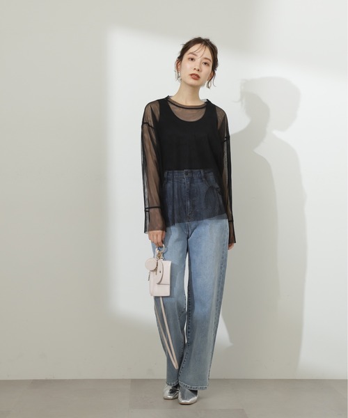 N.（N. Natural Beauty Basic）（エヌエヌナチュラルビューティーベーシック）の「◆ダブルチュールトップ（シャツ/ブラウス・レディース・ブラック/オフホワイト・MEDIUM）」の14枚目の写真