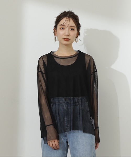 N.（N. Natural Beauty Basic）（エヌエヌナチュラルビューティーベーシック）の「◆ダブルチュールトップ（シャツ/ブラウス・レディース・ブラック/オフホワイト・MEDIUM）」の11枚目の写真