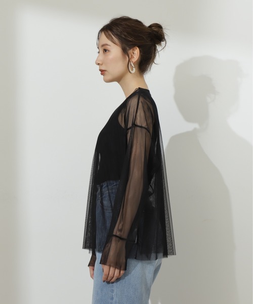 N.（N. Natural Beauty Basic）（エヌエヌナチュラルビューティーベーシック）の「◆ダブルチュールトップ（シャツ/ブラウス・レディース・ブラック/オフホワイト・MEDIUM）」の4枚目の写真