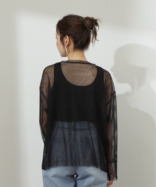 N.（N. Natural Beauty Basic）（エヌエヌナチュラルビューティーベーシック）の「◆ダブルチュールトップ（シャツ/ブラウス・レディース・ブラック/オフホワイト・MEDIUM）」の19枚目の写真