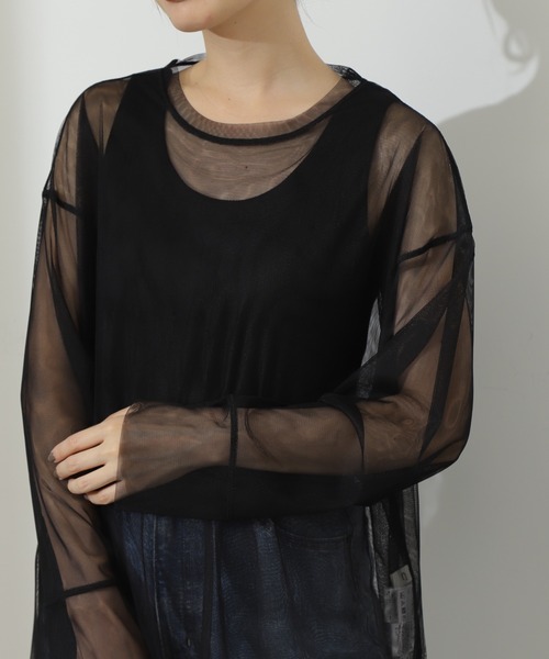 N.（N. Natural Beauty Basic）（エヌエヌナチュラルビューティーベーシック）の「◆ダブルチュールトップ（シャツ/ブラウス・レディース・ブラック/オフホワイト・MEDIUM）」の12枚目の写真