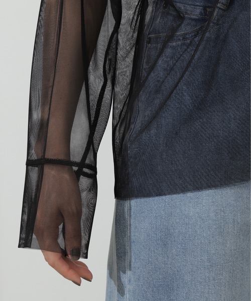 N.（N. Natural Beauty Basic）（エヌエヌナチュラルビューティーベーシック）の「◆ダブルチュールトップ（シャツ/ブラウス・レディース・ブラック/オフホワイト・MEDIUM）」の5枚目の写真