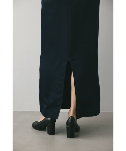 STYLEMIXER バックスリットサテンスカート KHA -靴