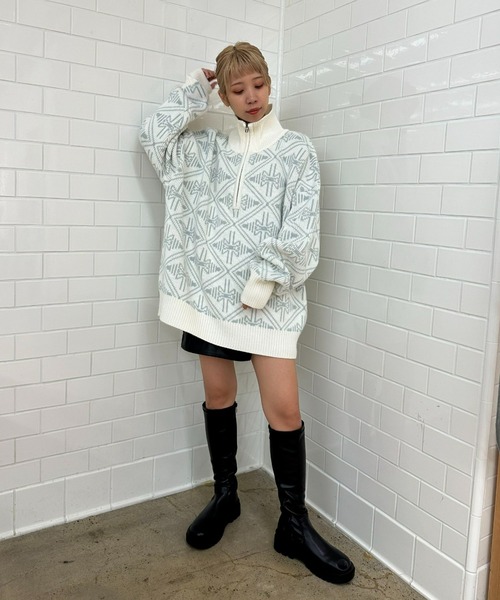 CIAOPANIC（チャオパニック）の「幾何学柄ハーフジップローゲージニットプルオーバー（ニット/セーター・レディース・ホワイト/グレー/ブラック・M/L）」の21枚目の写真