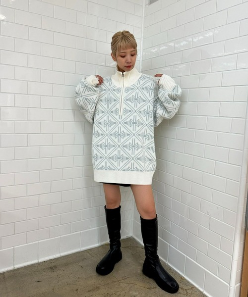 CIAOPANIC（チャオパニック）の「幾何学柄ハーフジップローゲージニットプルオーバー（ニット/セーター・レディース・ホワイト/グレー/ブラック・M/L）」の22枚目の写真