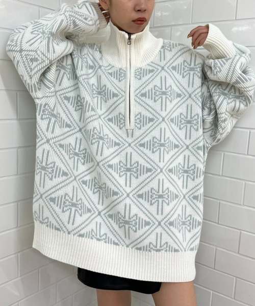 CIAOPANIC（チャオパニック）の「幾何学柄ハーフジップローゲージニットプルオーバー（ニット/セーター・レディース・ホワイト/グレー/ブラック・M/L）」の18枚目の写真