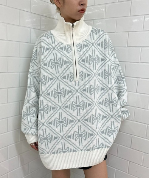 CIAOPANIC（チャオパニック）の「幾何学柄ハーフジップローゲージニットプルオーバー（ニット/セーター・レディース・ホワイト/グレー/ブラック・M/L）」の20枚目の写真