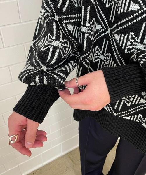 CIAOPANIC（チャオパニック）の「幾何学柄ハーフジップローゲージニットプルオーバー（ニット/セーター・レディース・ホワイト/グレー/ブラック・M/L）」の16枚目の写真