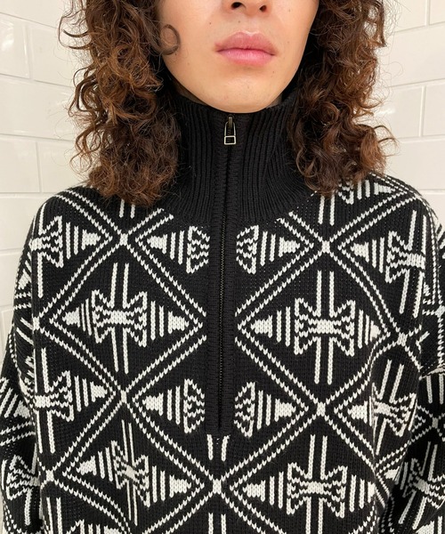 CIAOPANIC（チャオパニック）の「幾何学柄ハーフジップローゲージニットプルオーバー（ニット/セーター・レディース・ホワイト/グレー/ブラック・M/L）」の12枚目の写真