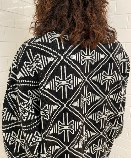 CIAOPANIC（チャオパニック）の「幾何学柄ハーフジップローゲージニットプルオーバー（ニット/セーター・レディース・ホワイト/グレー/ブラック・M/L）」の14枚目の写真