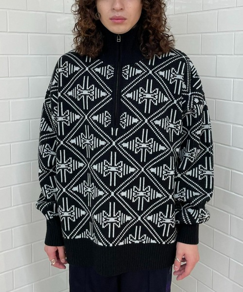 CIAOPANIC（チャオパニック）の「幾何学柄ハーフジップローゲージニットプルオーバー（ニット/セーター・レディース・ホワイト/グレー/ブラック・M/L）」の9枚目の写真