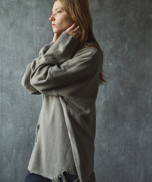 CIASENSE（シアセンス）の「Pullover damage knit/sweater プルオーバーダメージニット/セーター（ニット/セーター・メンズ・サンドベージュ/ブラック・L/M）」の12枚目の写真