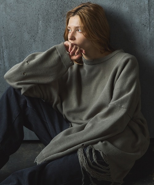 CIASENSE（シアセンス）の「Pullover damage knit/sweater プルオーバーダメージニット/セーター（ニット/セーター・メンズ・サンドベージュ/ブラック・L/M）」の14枚目の写真
