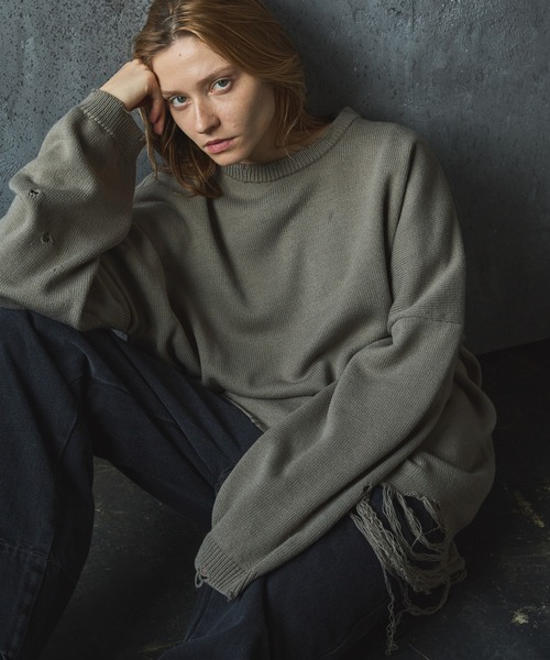 CIASENSE（シアセンス）の「Pullover damage knit/sweater プルオーバーダメージニット/セーター（ニット/セーター・メンズ・サンドベージュ/ブラック・L/M）」の15枚目の写真