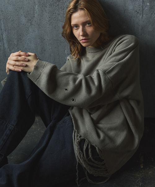 CIASENSE（シアセンス）の「Pullover damage knit/sweater プルオーバーダメージニット/セーター（ニット/セーター・メンズ・サンドベージュ/ブラック・L/M）」の16枚目の写真