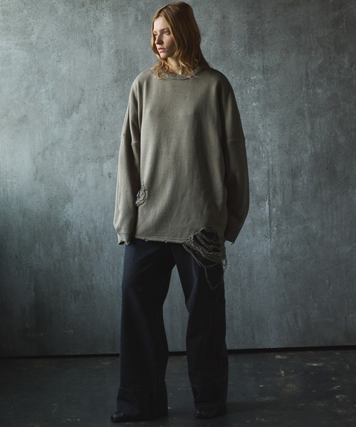 CIASENSE（シアセンス）の「Pullover damage knit/sweater プルオーバーダメージニット/セーター（ニット/セーター・メンズ・サンドベージュ/ブラック・L/M）」の21枚目の写真