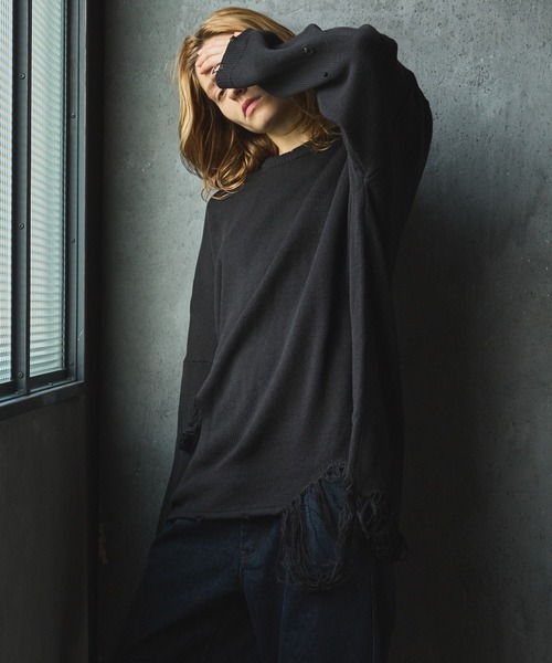 CIASENSE（シアセンス）の「Pullover damage knit/sweater プルオーバーダメージニット/セーター（ニット/セーター・メンズ・サンドベージュ/ブラック・L/M）」の3枚目の写真
