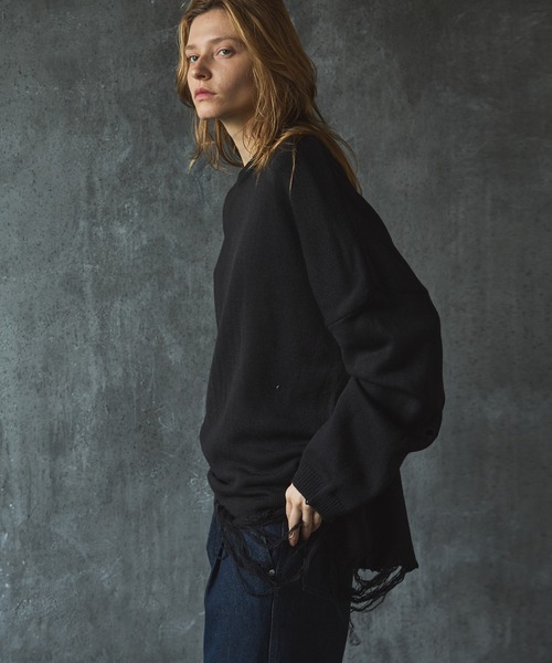 CIASENSE（シアセンス）の「Pullover damage knit/sweater プルオーバーダメージニット/セーター（ニット/セーター・メンズ・サンドベージュ/ブラック・L/M）」の6枚目の写真