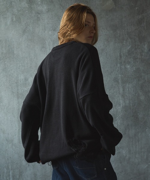 CIASENSE（シアセンス）の「Pullover damage knit/sweater プルオーバーダメージニット/セーター（ニット/セーター・メンズ・サンドベージュ/ブラック・L/M）」の7枚目の写真