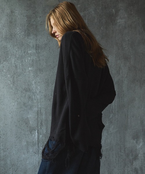 CIASENSE（シアセンス）の「Pullover damage knit/sweater プルオーバーダメージニット/セーター（ニット/セーター・メンズ・サンドベージュ/ブラック・L/M）」の8枚目の写真