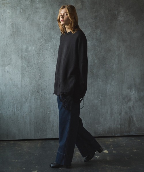 CIASENSE（シアセンス）の「Pullover damage knit/sweater プルオーバーダメージニット/セーター（ニット/セーター・メンズ・サンドベージュ/ブラック・L/M）」の10枚目の写真