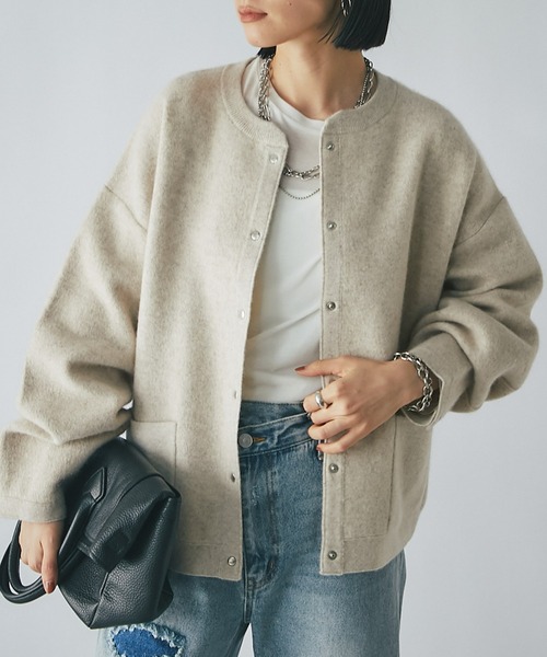 RIVE DROITE（リヴドロワ）の「ヘアリーヤーン接結ブルゾン（ブルゾン・レディース・ベージュ/ブラウン・FREE）」の2枚目の写真