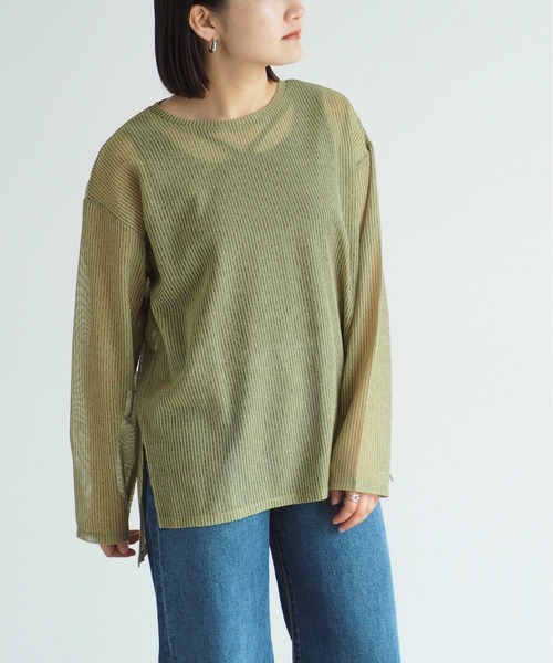 cepo（セポ）の「＜新色追加＞シアーストライプビッグＴｅｅ（Tシャツ/カットソー・レディース・イエロー/ベージュ/ブルー/サックスブルー/チャコール・M）」の5枚目の写真