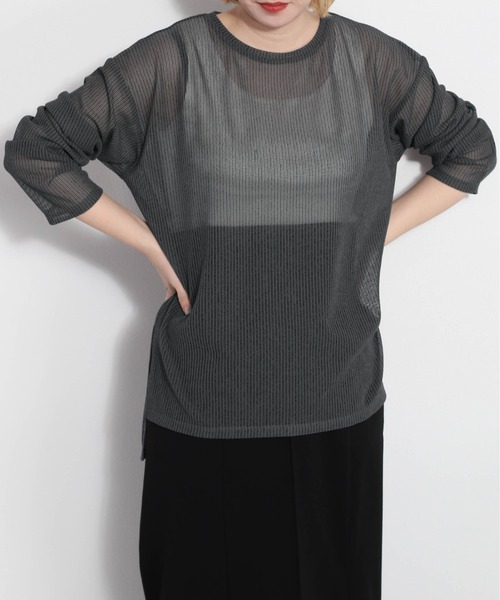 cepo（セポ）の「＜新色追加＞シアーストライプビッグＴｅｅ（Tシャツ/カットソー・レディース・イエロー/ベージュ/ブルー/サックスブルー/チャコール・M）」の2枚目の写真