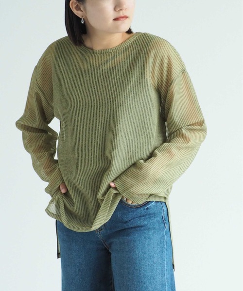 cepo（セポ）の「＜新色追加＞シアーストライプビッグＴｅｅ（Tシャツ/カットソー・レディース・イエロー/ベージュ/ブルー/サックスブルー/チャコール・M）」の17枚目の写真