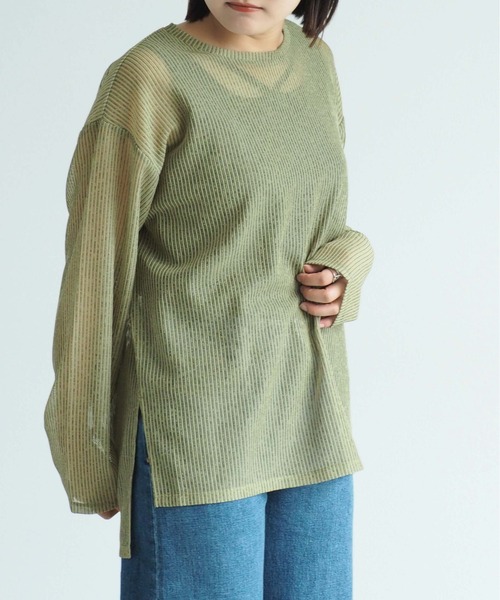 cepo（セポ）の「＜新色追加＞シアーストライプビッグＴｅｅ（Tシャツ/カットソー・レディース・イエロー/ベージュ/ブルー/サックスブルー/チャコール・M）」の18枚目の写真