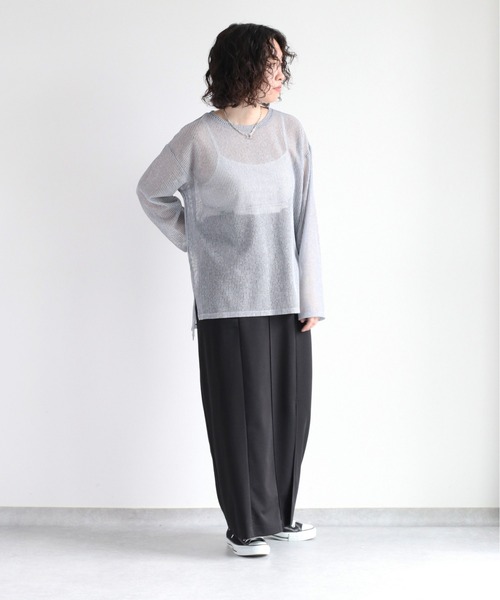 cepo（セポ）の「＜新色追加＞シアーストライプビッグＴｅｅ（Tシャツ/カットソー・レディース・イエロー/ベージュ/ブルー/サックスブルー/チャコール・M）」の13枚目の写真