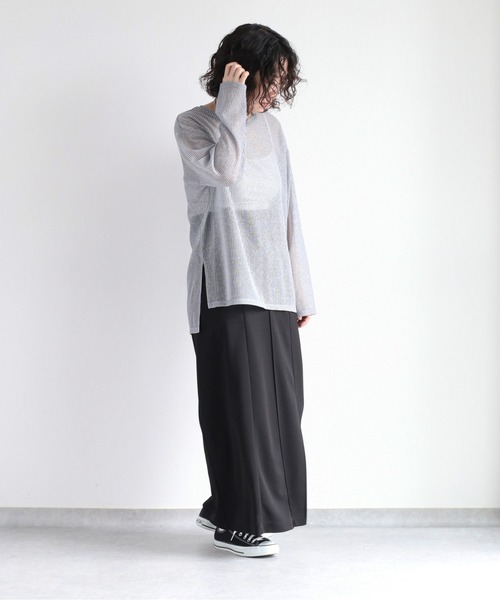 cepo（セポ）の「＜新色追加＞シアーストライプビッグＴｅｅ（Tシャツ/カットソー・レディース・イエロー/ベージュ/ブルー/サックスブルー/チャコール・M）」の14枚目の写真