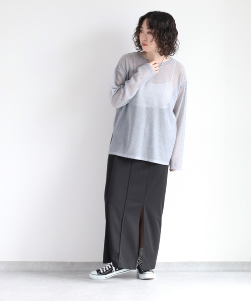 cepo（セポ）の「＜新色追加＞シアーストライプビッグＴｅｅ（Tシャツ/カットソー・レディース・イエロー/ベージュ/ブルー/サックスブルー/チャコール・M）」の11枚目の写真