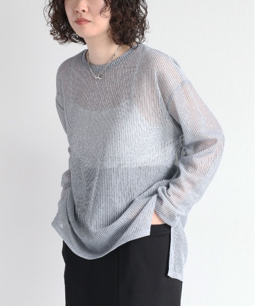 cepo（セポ）の「＜新色追加＞シアーストライプビッグＴｅｅ（Tシャツ/カットソー・レディース・イエロー/ベージュ/ブルー/サックスブルー/チャコール・M）」の8枚目の写真