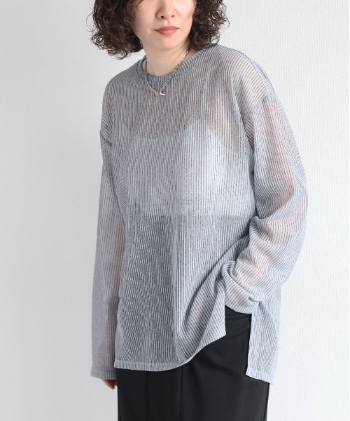 cepo（セポ）の「＜新色追加＞シアーストライプビッグＴｅｅ（Tシャツ/カットソー・レディース・イエロー/ベージュ/ブルー/サックスブルー/チャコール・M）」の7枚目の写真