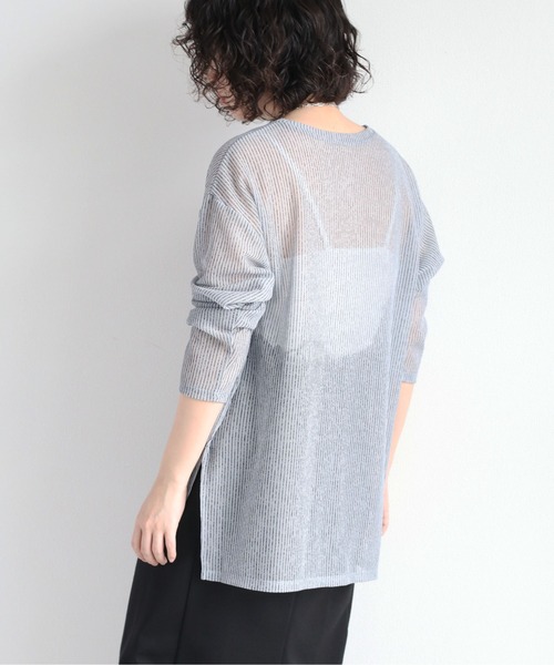 cepo（セポ）の「＜新色追加＞シアーストライプビッグＴｅｅ（Tシャツ/カットソー・レディース・イエロー/ベージュ/ブルー/サックスブルー/チャコール・M）」の9枚目の写真