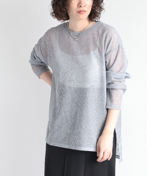 cepo（セポ）の「＜新色追加＞シアーストライプビッグＴｅｅ（Tシャツ/カットソー・レディース・イエロー/ベージュ/ブルー/サックスブルー/チャコール・M）」の6枚目の写真