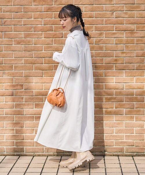 FREAK'S STORE(フリークスストア)の「マオカラー シャツワンピース(ワンピース・レディース・ブルー/グリーン/オフホワイト/ブラック・フリ-)」の2枚目の写真