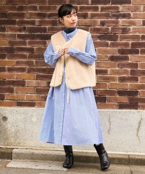 FREAK'S STORE(フリークスストア)の「マオカラー シャツワンピース(ワンピース・レディース・ブルー/グリーン/オフホワイト/ブラック・フリ-)」の20枚目の写真