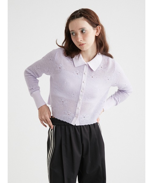 ブラックカーディガン　モヘア　ファー ワンフォークロージング 1111clothing ◇モヘアタッチ 総柄