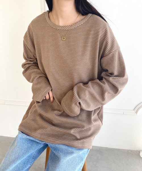 MYMOOD.(マイムード)の「ボーダールーズロンT(Tシャツ/カットソー・レディース・ホワイト/ブラウン/ブラック・FREE)」の3枚目の写真