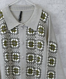 アクリルクロッシェ編み 衿付きカーディガン レディース メンズ