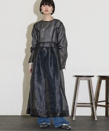 THE YOn | シアーオーガンデザインスリーブフレアドレス(ワンピース)