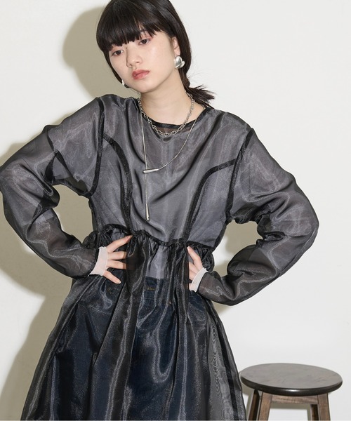 THE YOn(ザヨン)の「シアーオーガンデザインスリーブフレアドレス(ワンピース・レディース・タン/グレー/ブラック・FREE)」の15枚目の写真