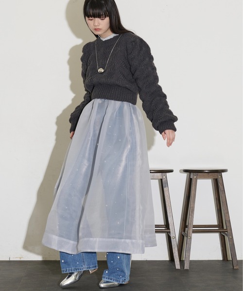 THE YOn(ザヨン)の「シアーオーガンデザインスリーブフレアドレス(ワンピース・レディース・タン/グレー/ブラック・FREE)」の5枚目の写真