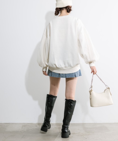 OLIVE des OLIVE(オリーブデオリーブ)の「袖チュール重ねスウェット 1032060320(スウェット・レディース・チャコールグレー/オフホワイト/ブラック・FREE)」の6枚目の写真